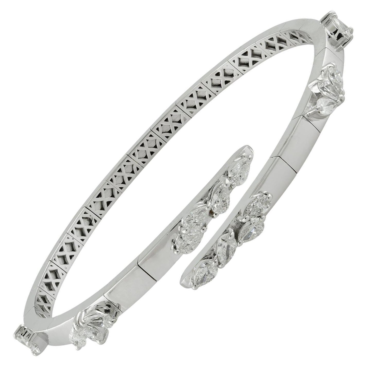Bracciale a fascia con diamanti naturali da 1,62 carati e pera in oro bianco da 18 carati