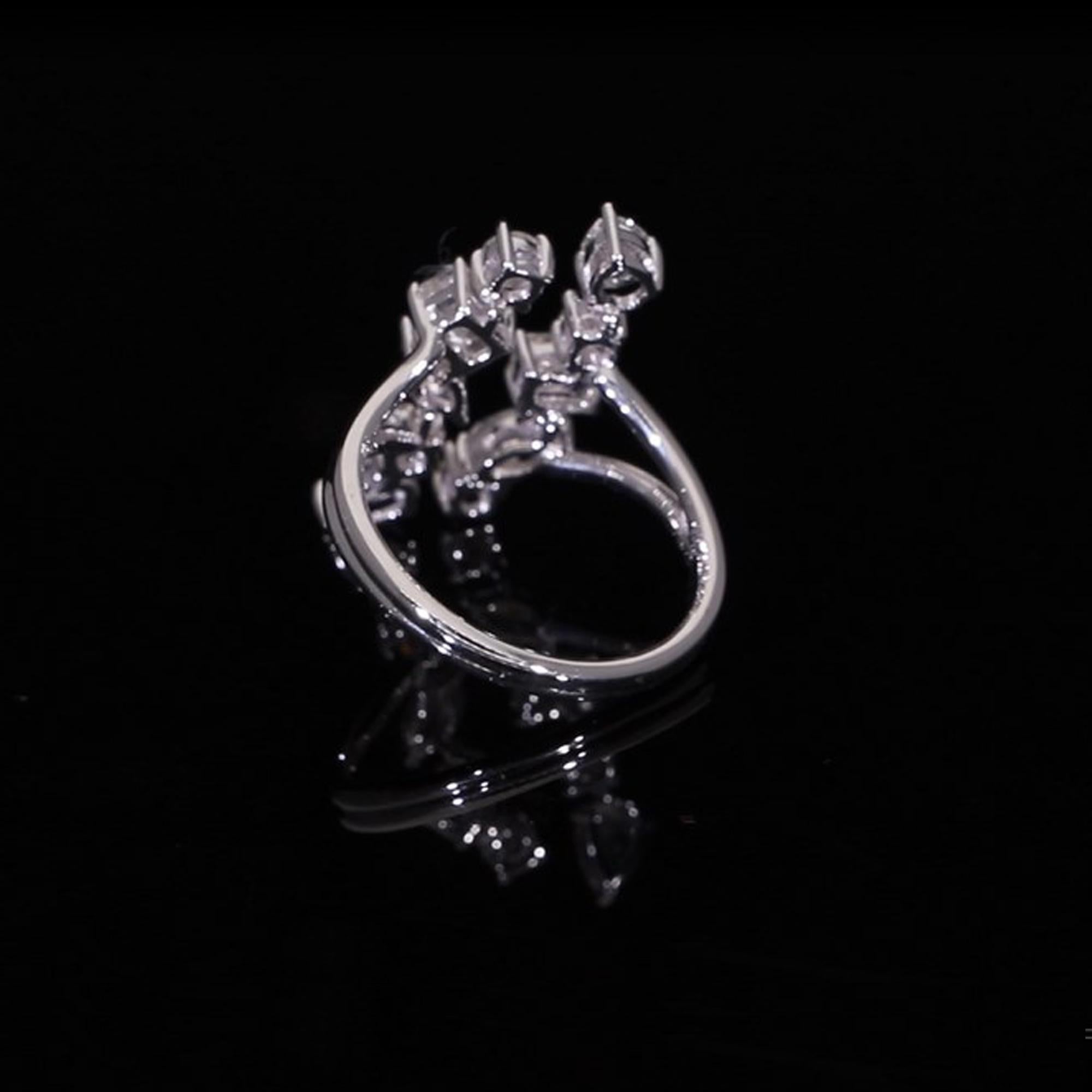 Modern Natural 1.63 Carat Multi Shape Diamond Cuff Ring 18 Karat White Gold Jewelry For Sale
