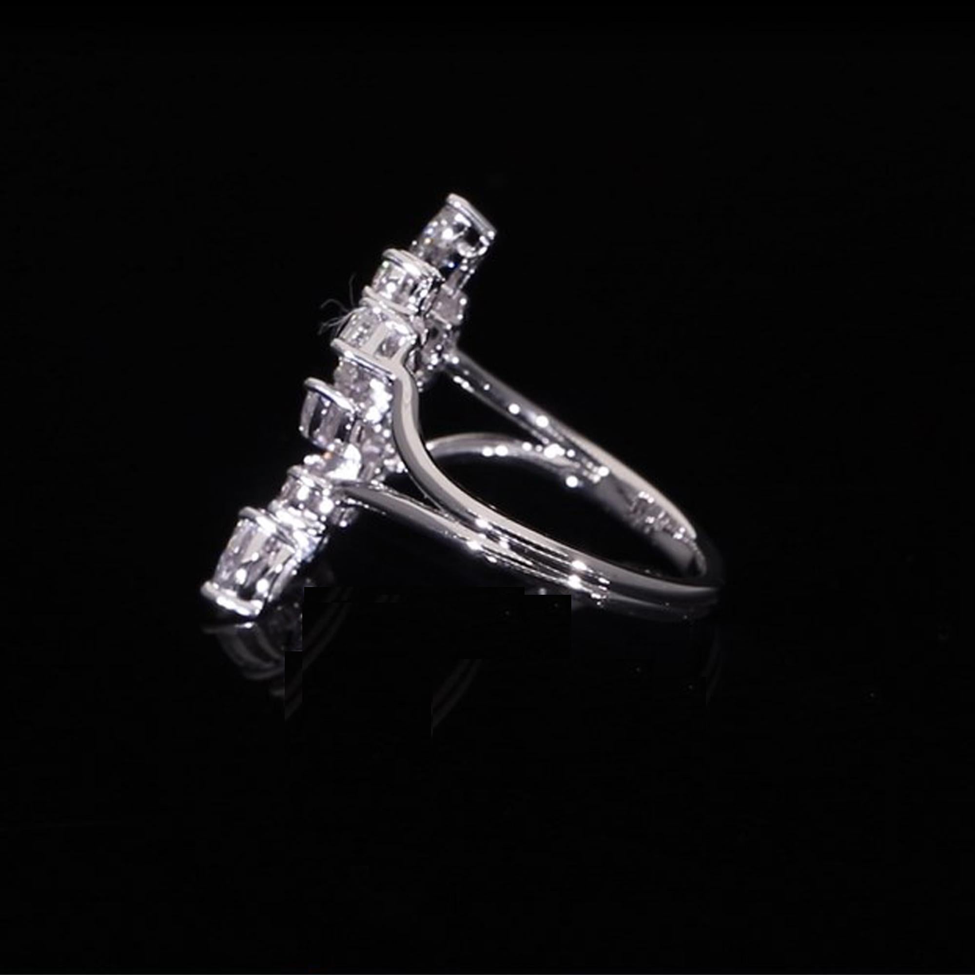 Emerald Cut Natural 1.63 Carat Multi Shape Diamond Cuff Ring 18 Karat White Gold Jewelry For Sale