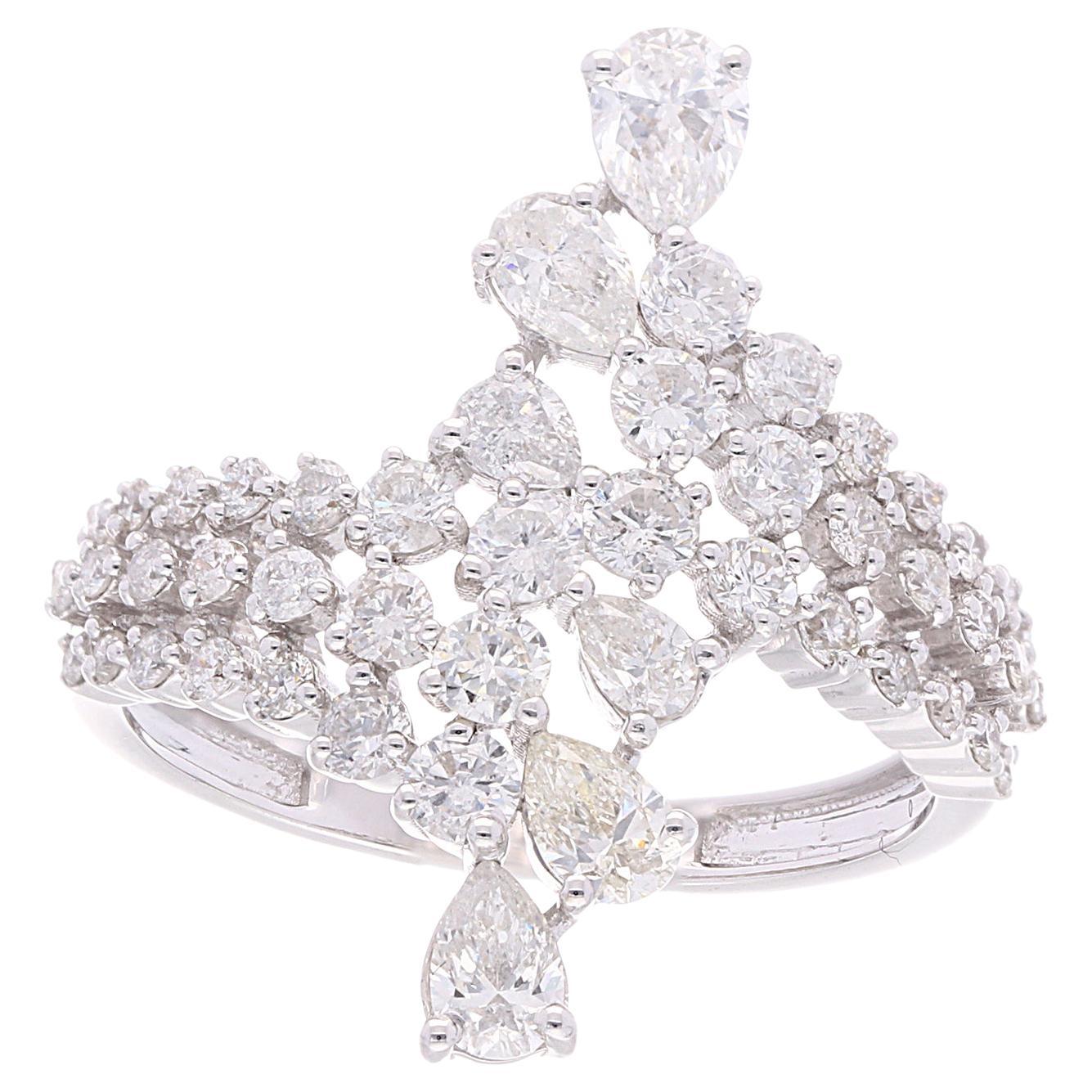 Anello con diamante a pera naturale da 1,63 carati, purezza SI e colore HI, oro bianco 18 carati in vendita