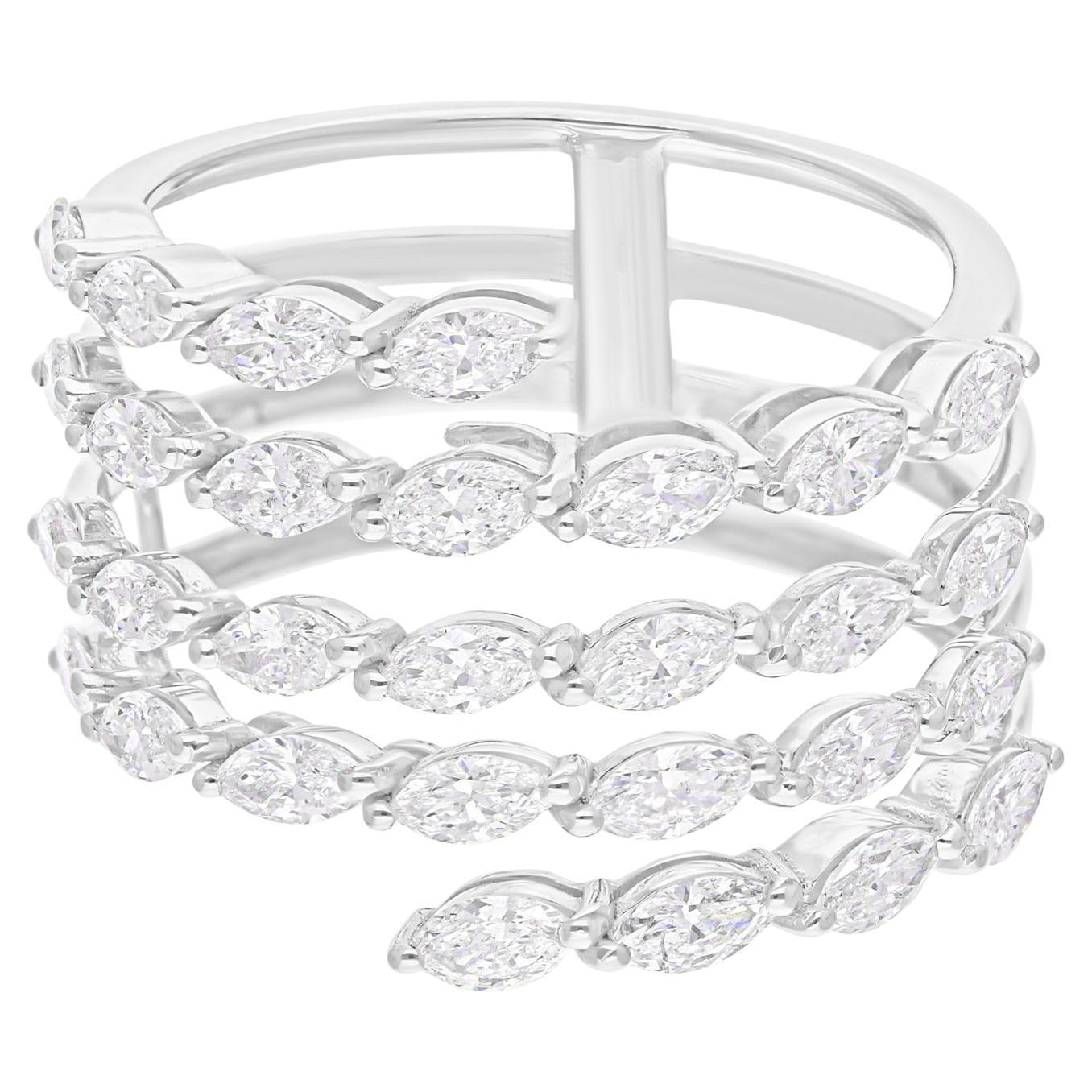 Bague en or blanc 14 carats avec diamant naturel de forme marquise de 1,63 carat SI/H