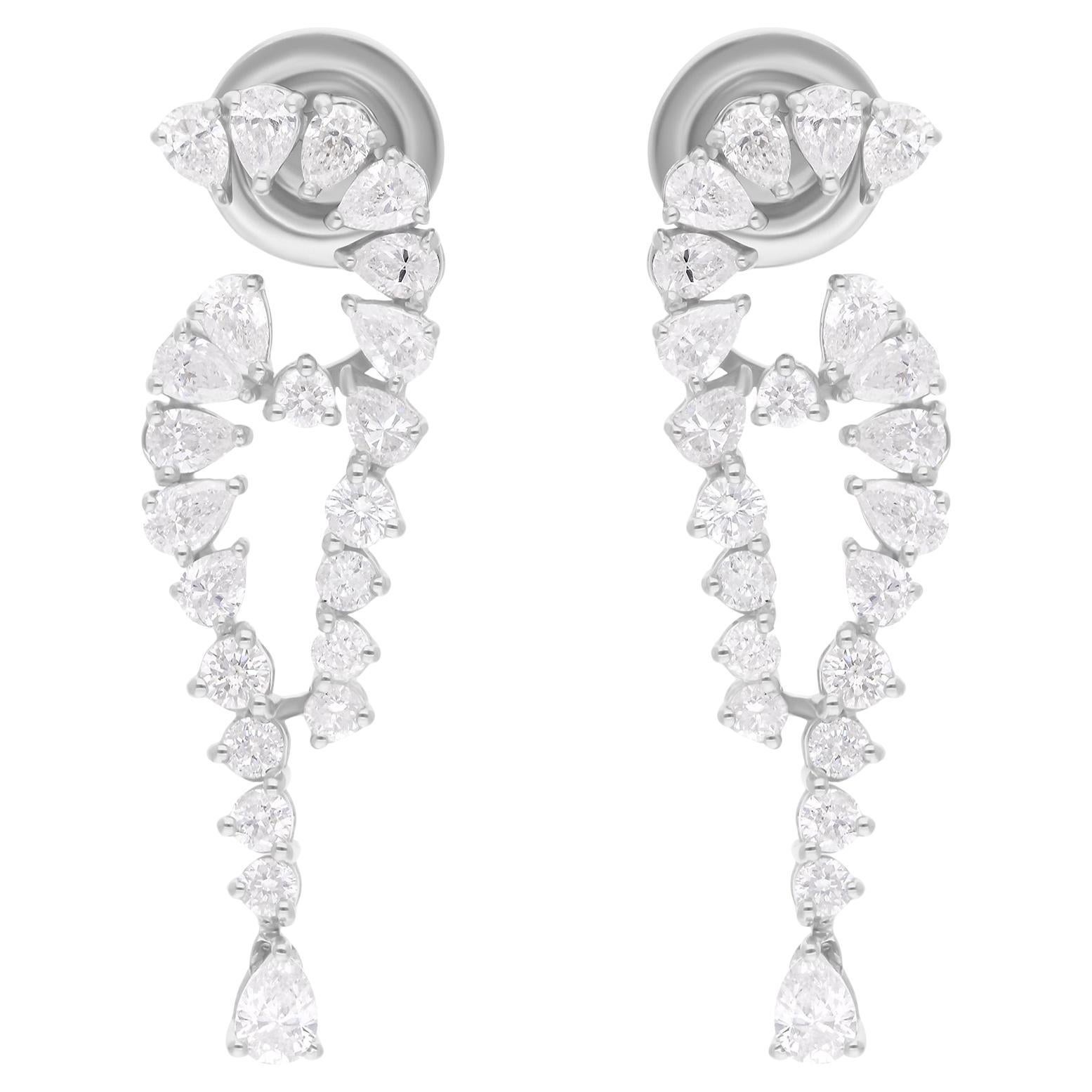 Orecchini di diamanti tondi a pera naturali da 1,63 carati SI/H Gioielli in oro bianco 18 carati in vendita