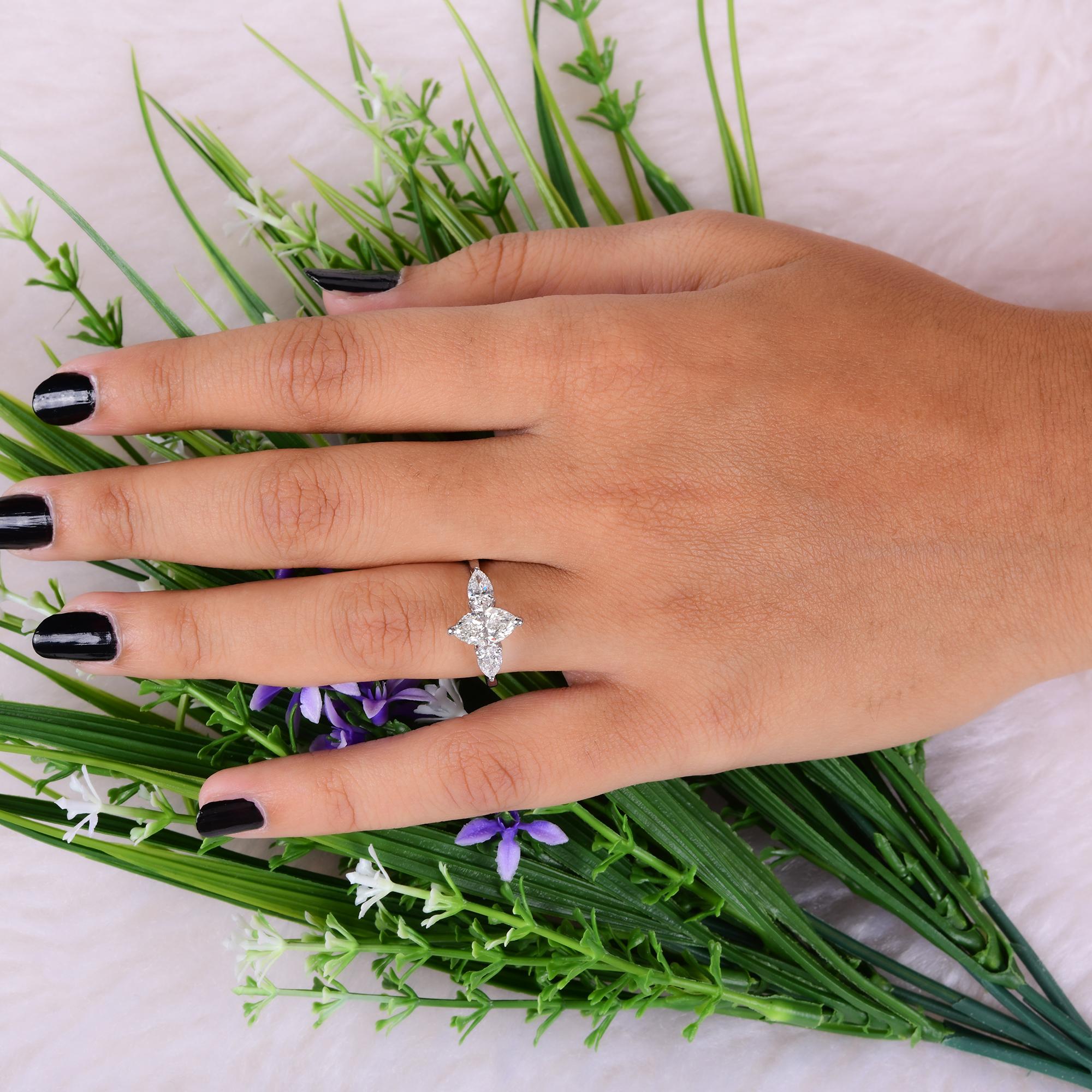 Anillo de diamantes marquesa solitario SI/H natural de 1,63 quilates y oro blanco de 18 quilates Moderno en venta