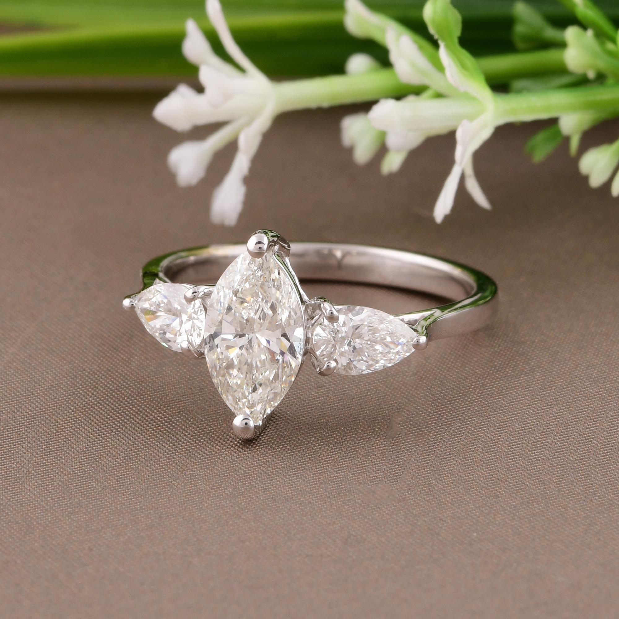 Anillo de diamantes marquesa solitario SI/H natural de 1,63 quilates y oro blanco de 18 quilates Corte marquesa en venta