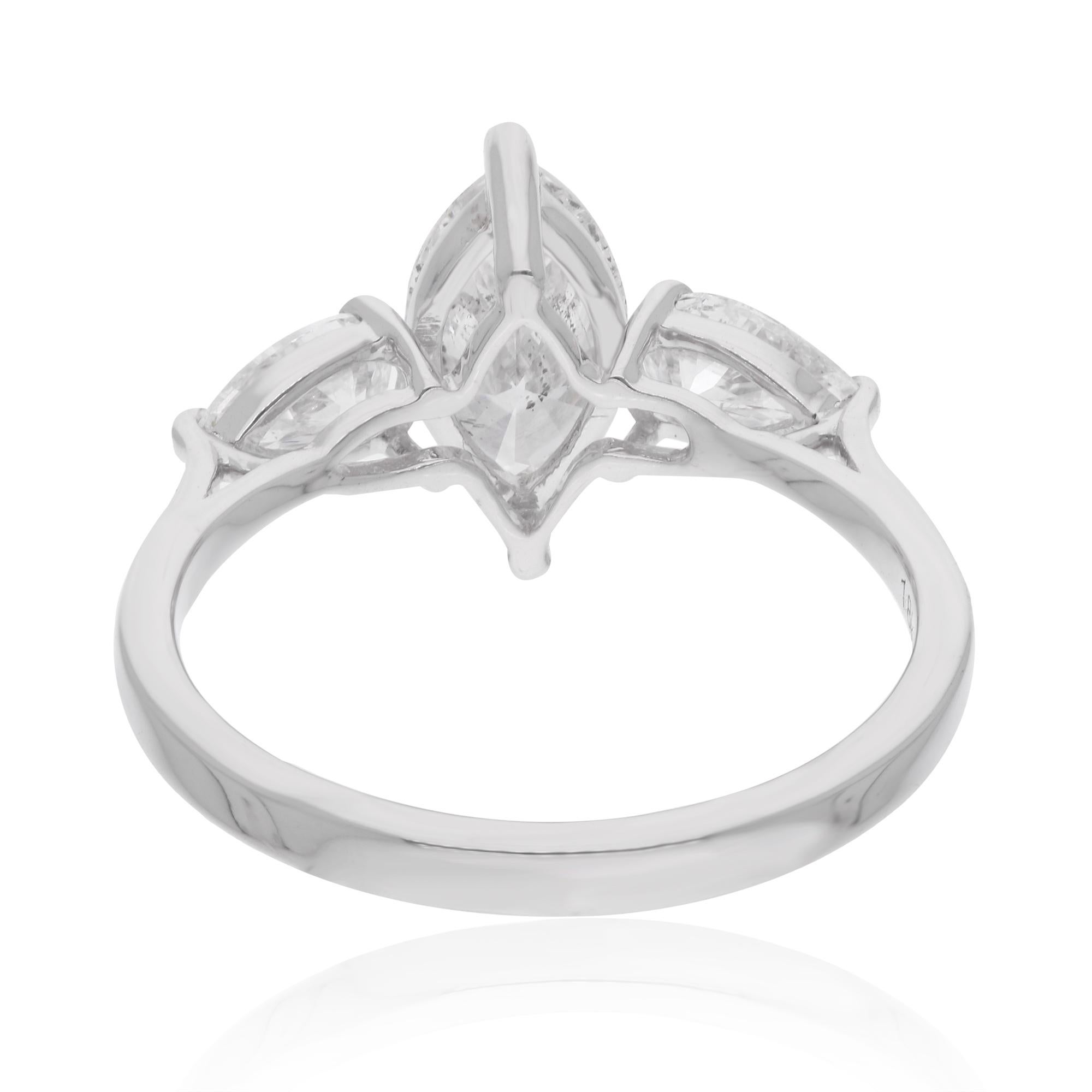 Anillo de diamantes marquesa solitario SI/H natural de 1,63 quilates y oro blanco de 18 quilates en Nuevo estado para la venta en Diera, Dubai