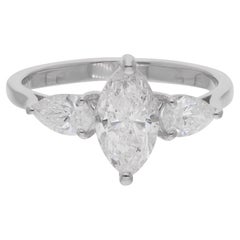 Natural 1.63 Carat SI/H Solitaire Marquise Diamond Ring 18 Karat White Gold