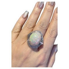 Natural 16.32 carat White Opal and Diamond Ballerina Ring in Platinum