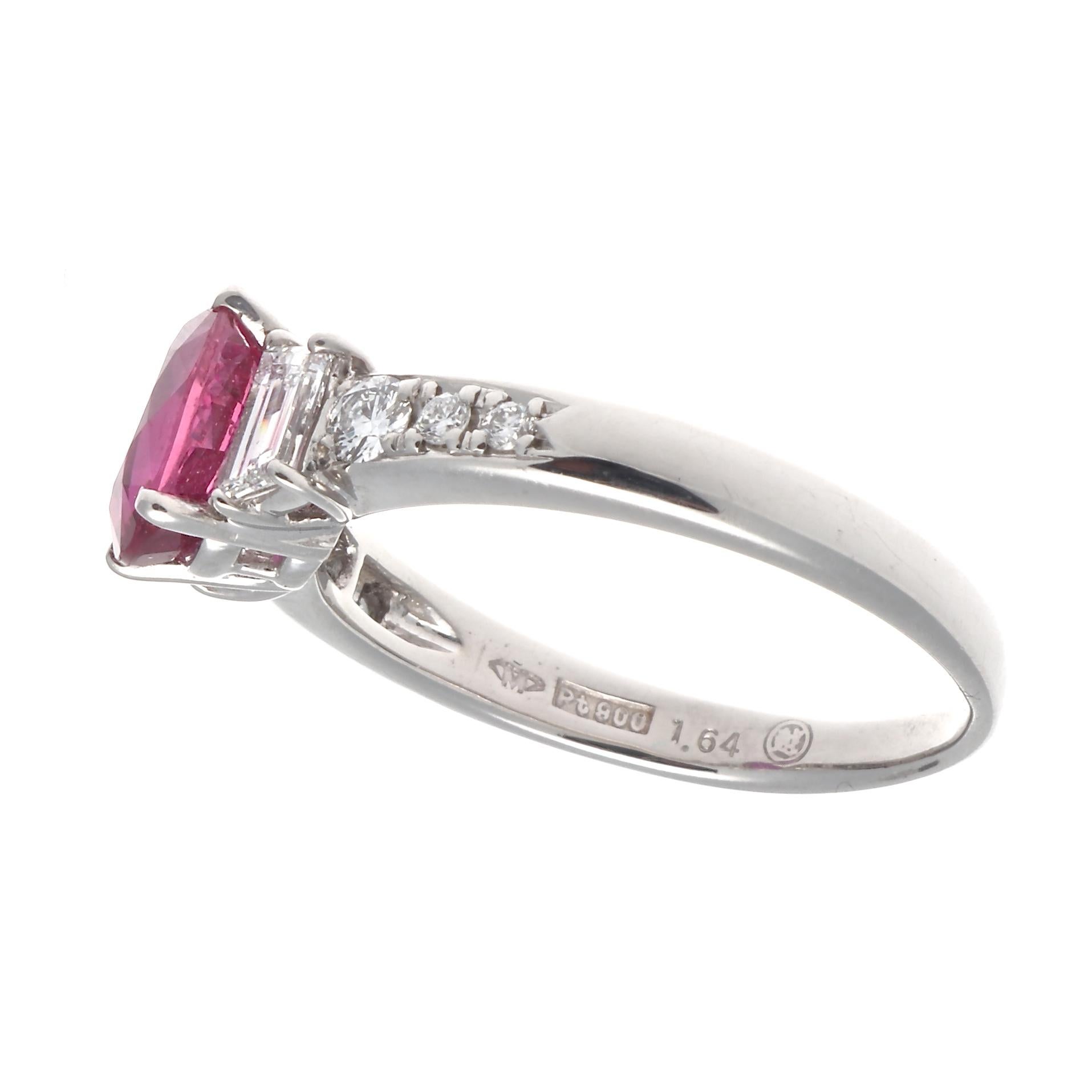Modern Natural 1.64 Carat No Heat Ruby Diamond Platinum Engagement Ring