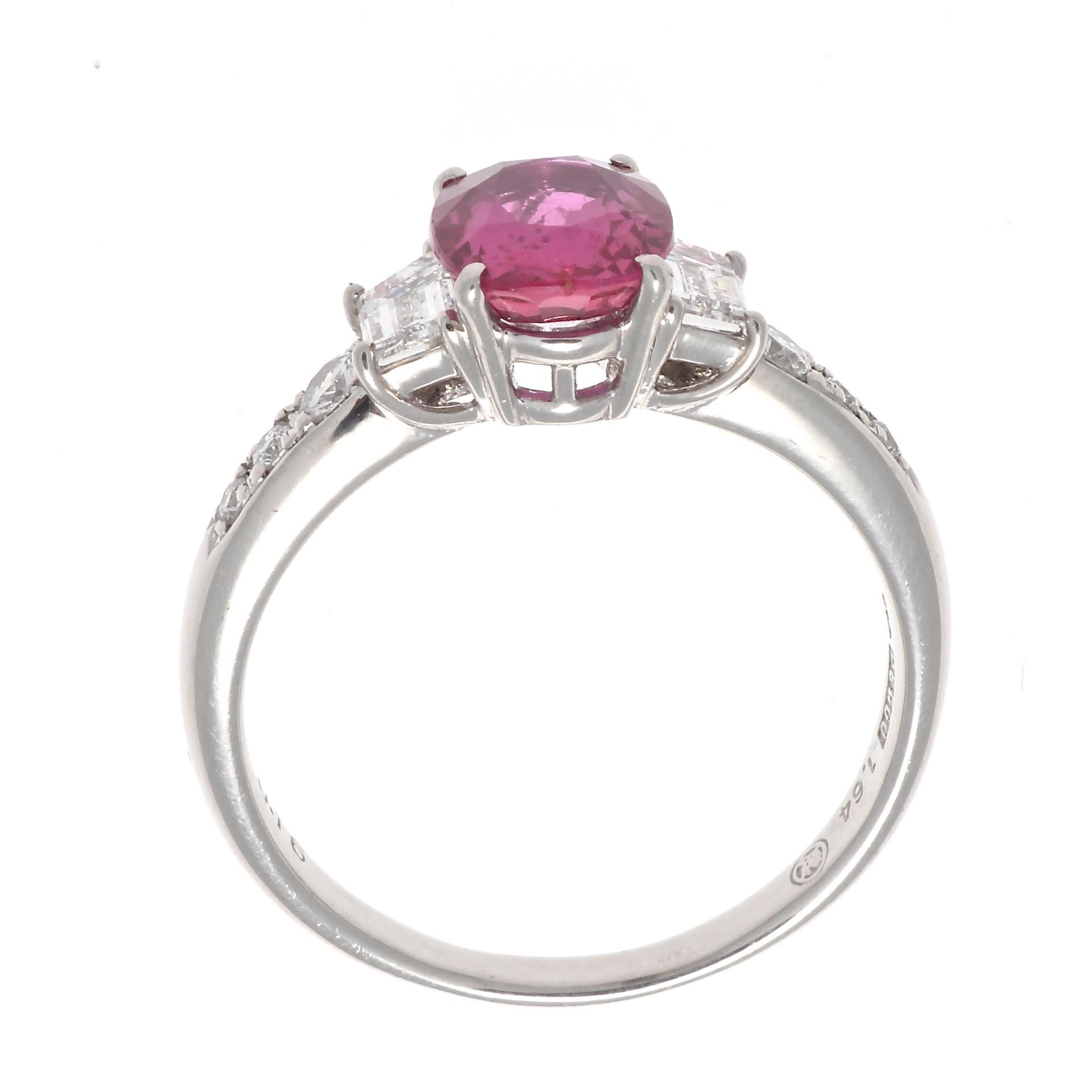 Women's Natural 1.64 Carat No Heat Ruby Diamond Platinum Engagement Ring