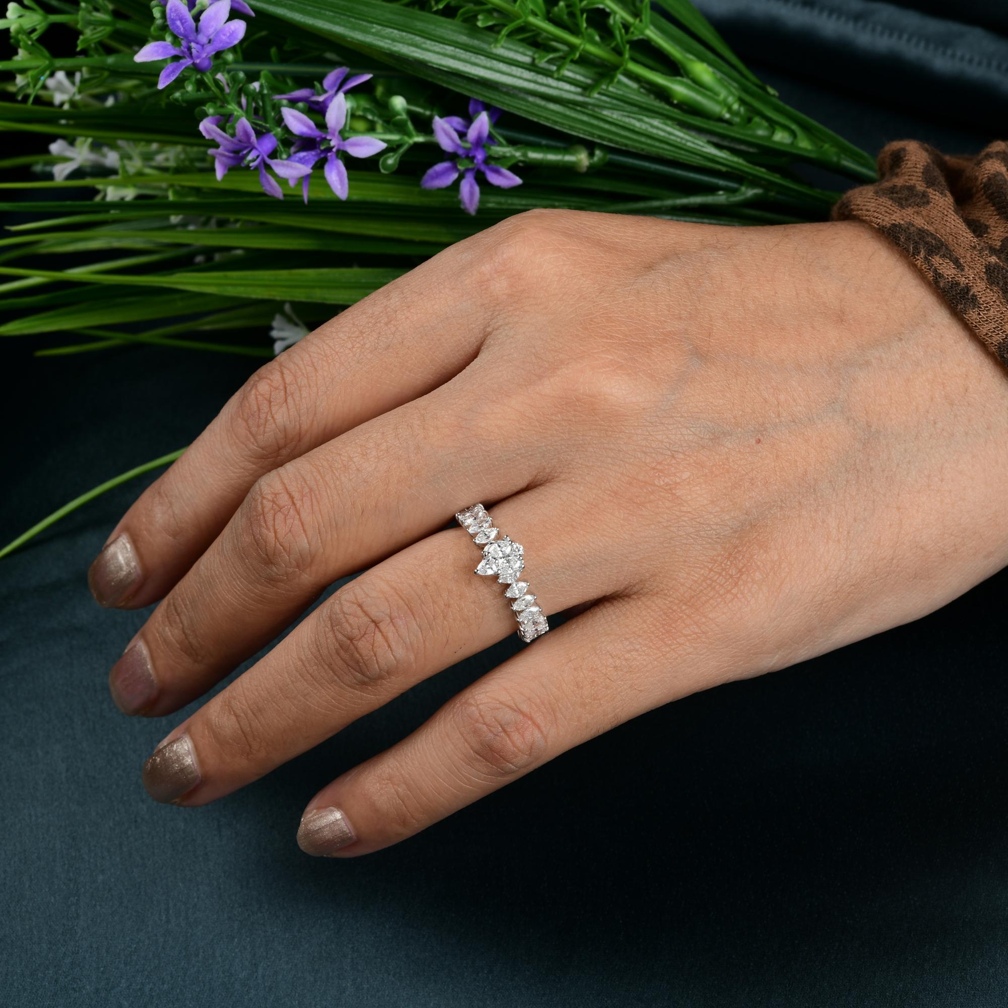 Marquise Cut Natural 1.64 Carat SI/H Marquise Diamond Band Ring 18 Karat White Gold Jewelry For Sale