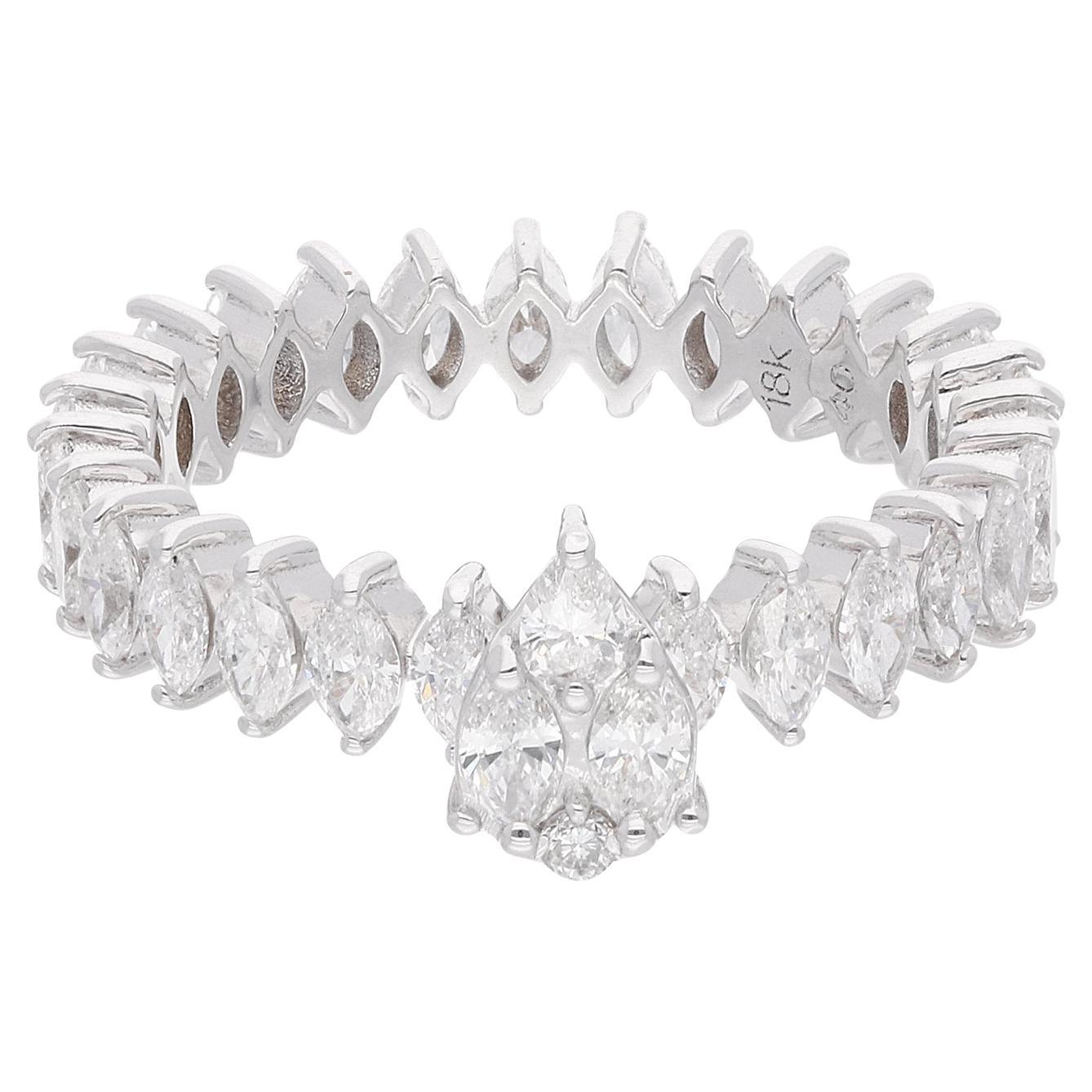 Bague jonc en or blanc 18 carats avec diamant marquise naturel de 1,64 carat SI/H