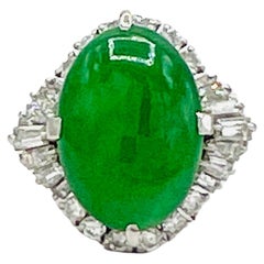 Natural 16.44 ct. Jade Cabochon Oval and White Diamond Ring in Platinum