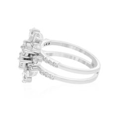 Pear & Emerald Cut Natural Diamond Double Floral Ring in 18K White Gold 1.65 Ct