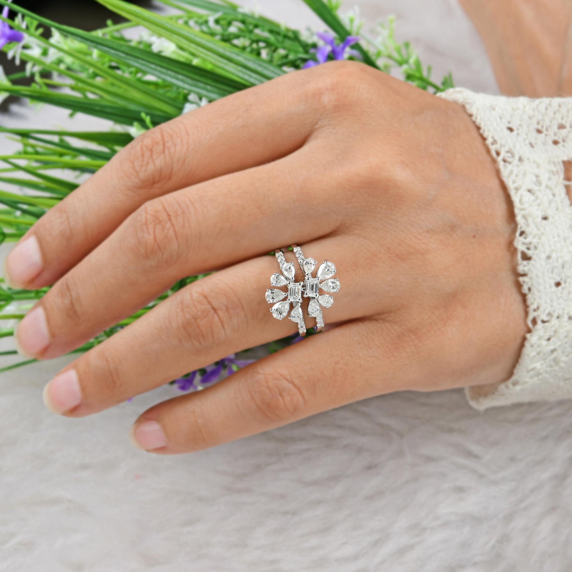 Natürlicher natürlicher 1,65 Karat Smaragd & birnenförmiger Diamantring aus 18 Karat Weißgold feiner Schmuck (Tropfenschliff) im Angebot
