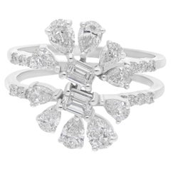 Natural 1.65 Carat Emerald & Pear Diamond Ring 18 Karat White Gold Fine Jewelry