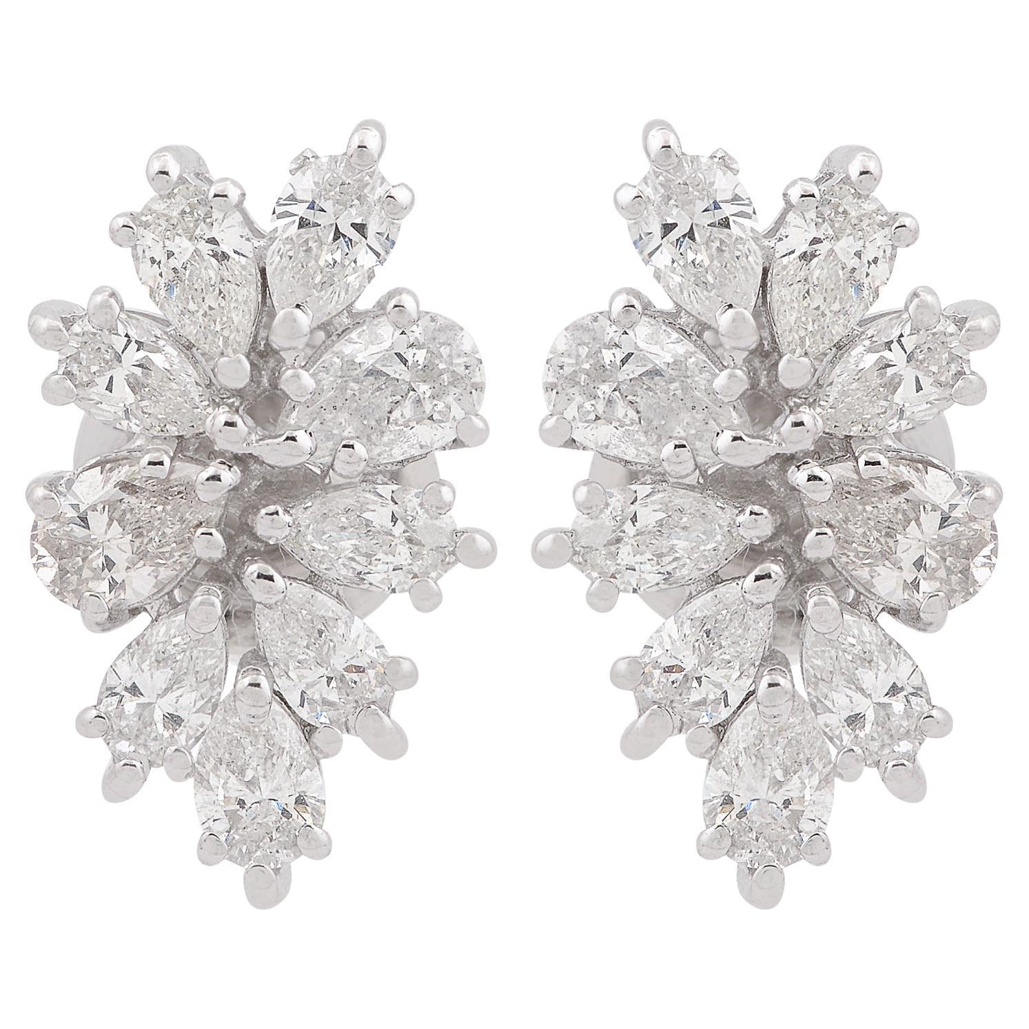 Natural 1.65 Carat Pear Diamond Cluster Stud Earrings 14 Karat White Gold