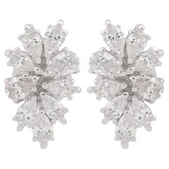 Natural 1.65 Carat Pear Diamond Cluster Stud Earrings 14 Karat White Gold