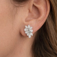 Natural 1.65 Carat Pear Diamond Cluster Stud Earrings 18 Karat White Gold