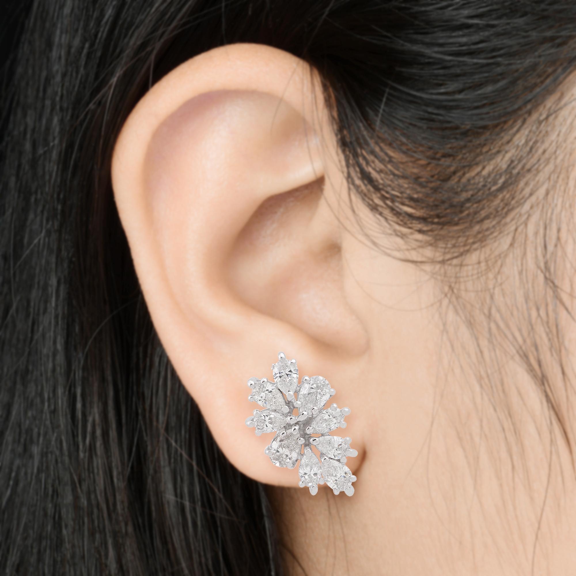 Modern Natural 1.65 Carat Pear Diamond Earrings 14 Karat White Gold Handmade Jewelry For Sale