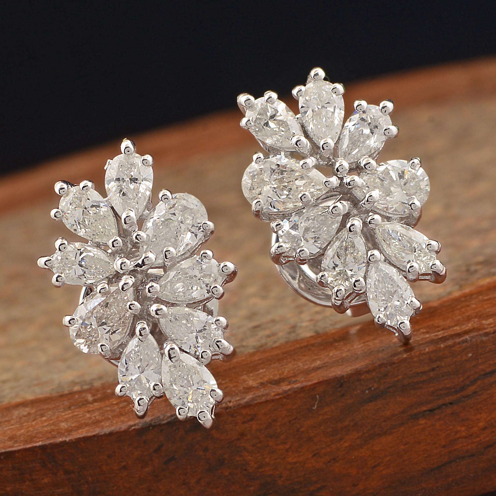 Pear Cut Natural 1.65 Carat Pear Diamond Earrings 14 Karat White Gold Handmade Jewelry For Sale