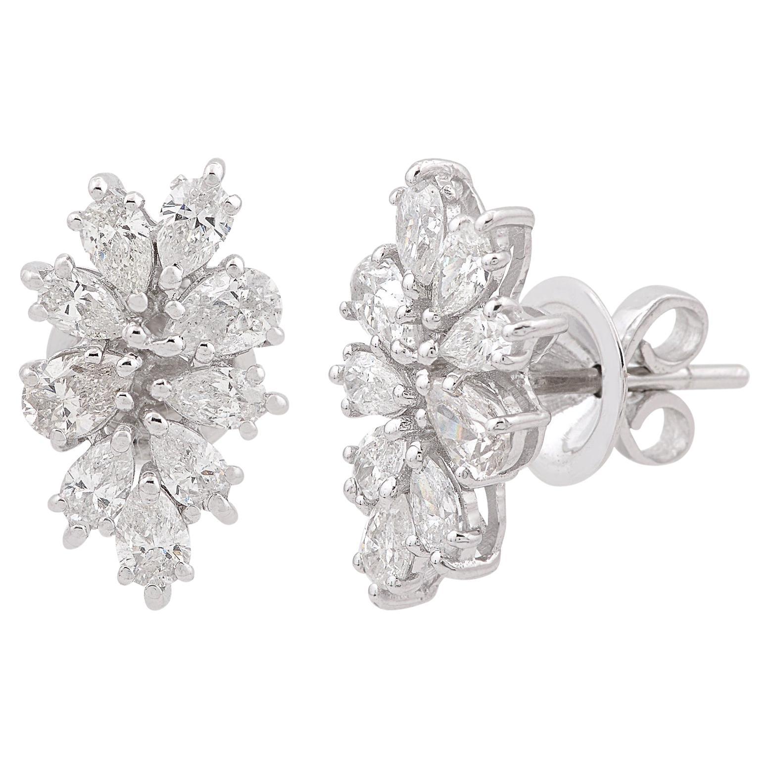 Natural 1.65 Carat Pear Diamond Earrings 14 Karat White Gold Handmade Jewelry