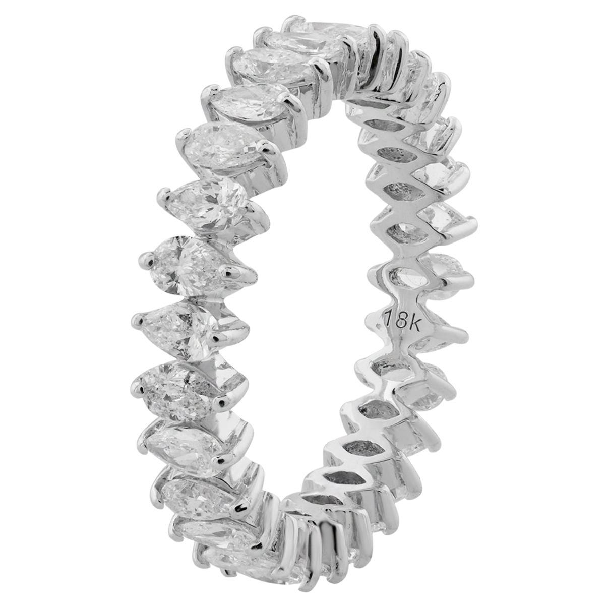 For Sale:  Natural 1.65 Carat Pear Shape Diamond Band Ring 18 Karat White Gold Jewelry