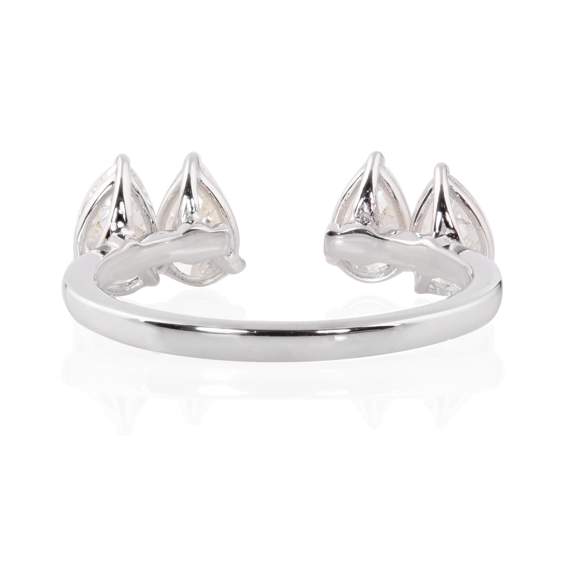 Modern Natural 1.65 Carat Pear Shape Diamond Cuff Ring 14 Karat White Gold Fine Jewelry For Sale