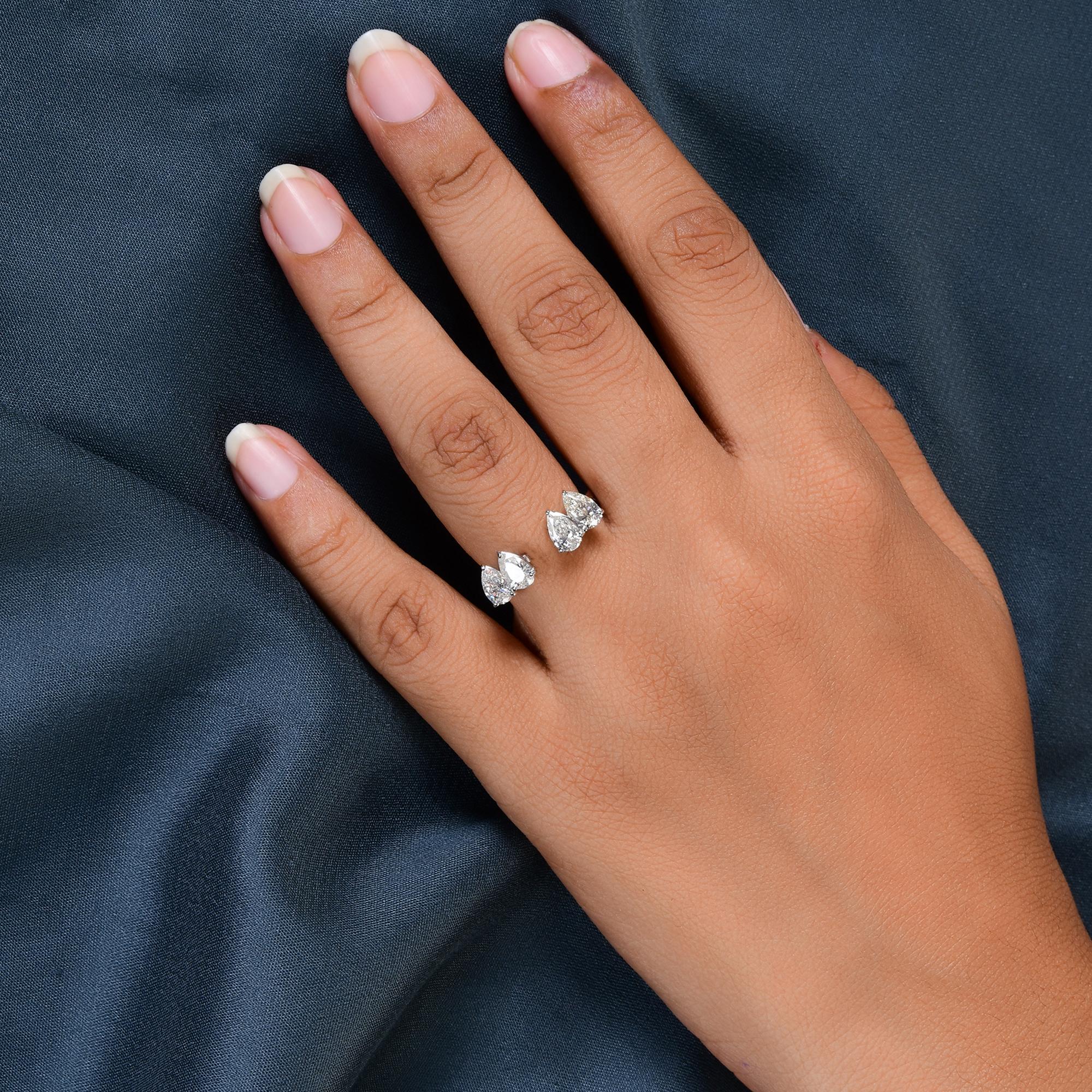 Pear Cut Natural 1.65 Carat Pear Shape Diamond Cuff Ring 14 Karat White Gold Fine Jewelry For Sale