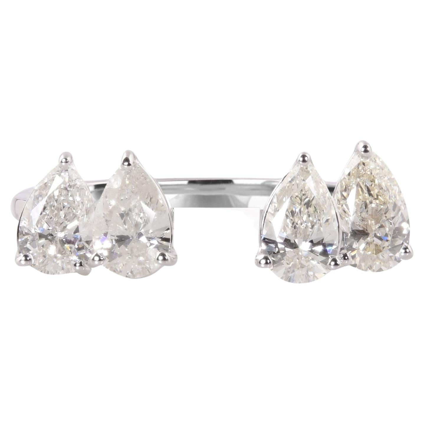 Natural 1.65 Carat Pear Shape Diamond Cuff Ring 14 Karat White Gold Fine Jewelry For Sale