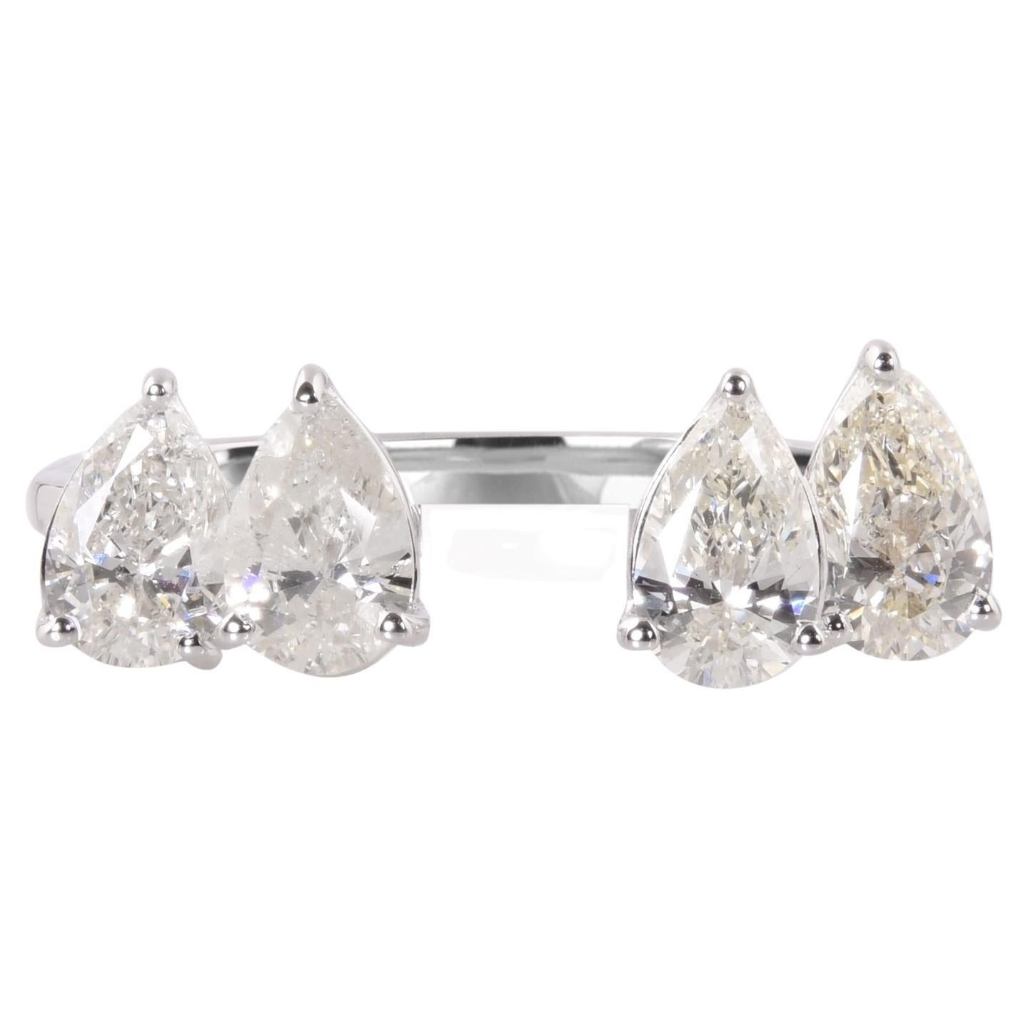 Anillo puño de diamantes naturales en forma de pera de 1,65 quilates Oro blanco de 14 quilates Joyería fina