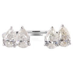 Anillo puño de diamantes naturales en forma de pera de 1,65 quilates Oro blanco de 14 quilates Joyería fina