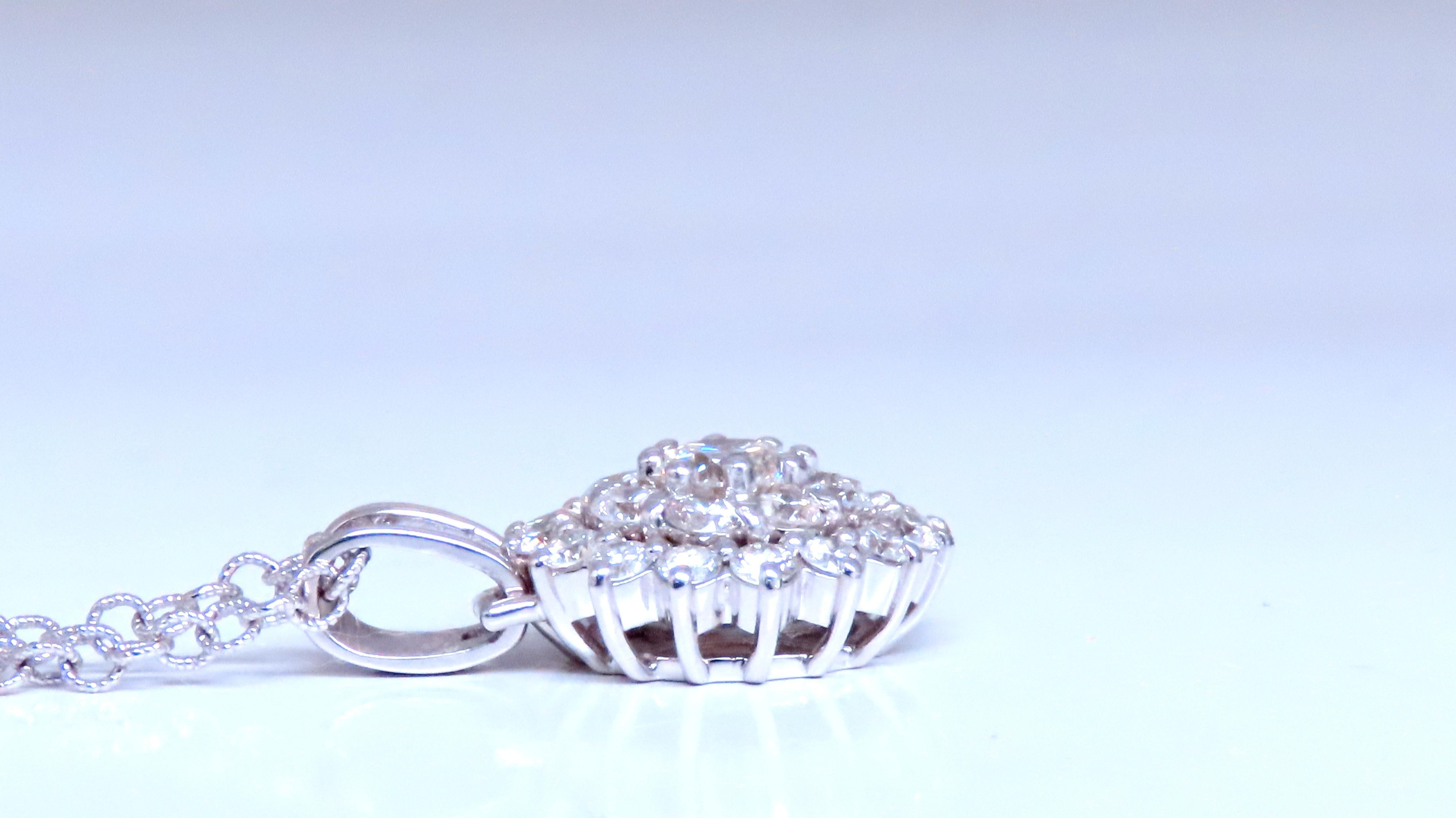 Round Cut Natural 1.65ct Diamonds Cluster Pendant Necklace 14kt 12374 For Sale