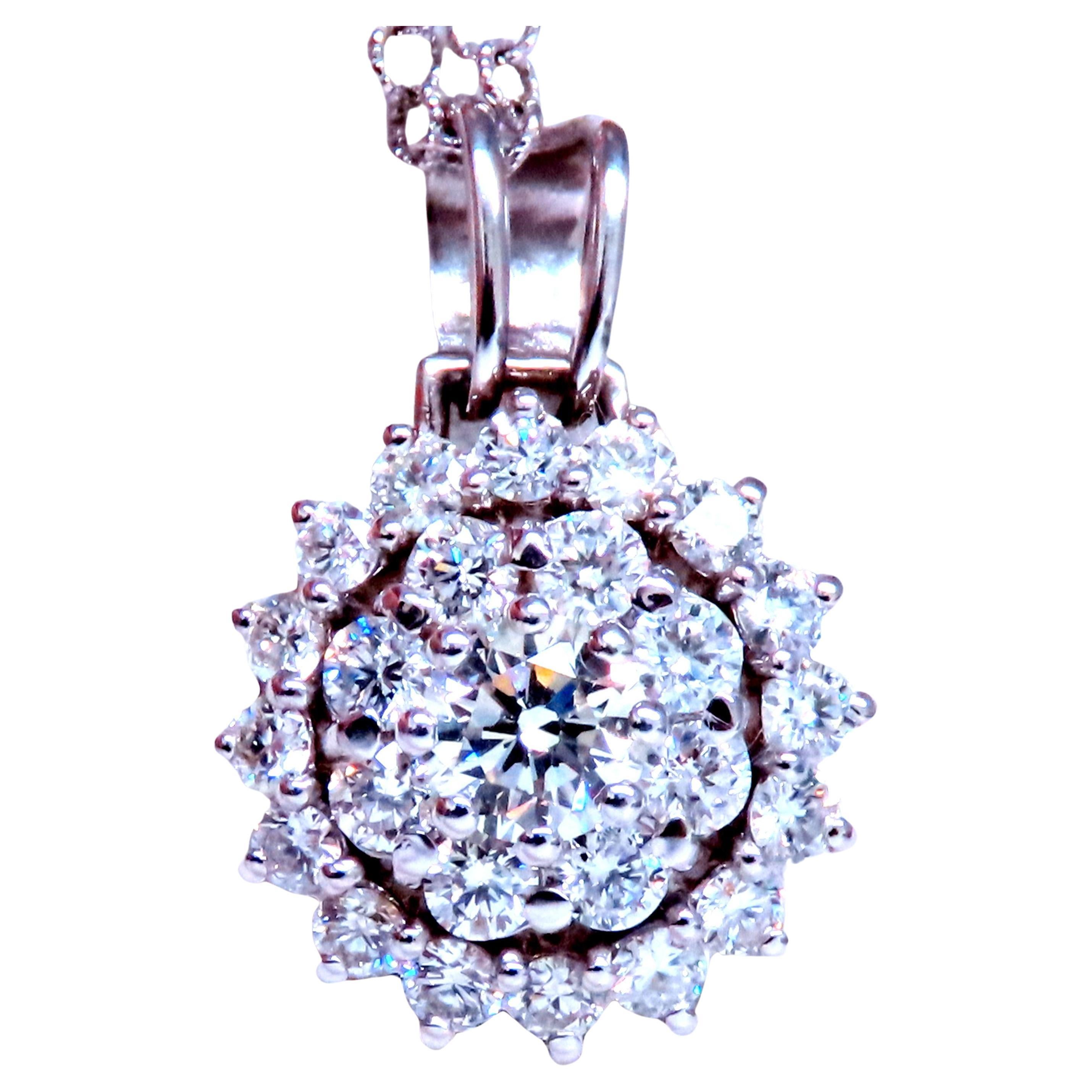 Natural 1.65ct Diamonds Cluster Pendant Necklace 14kt 12374 For Sale