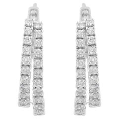 Natural 1.66 Carat SI Clarity HI Color Diamond Hoop Earrings 14 Karat White Gold