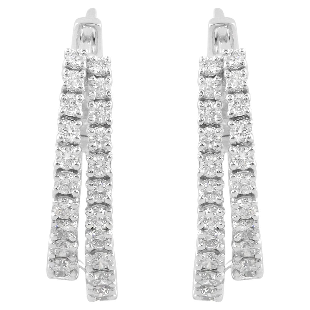 Natural 1.66 Carat SI Clarity HI Color Diamond Hoop Earrings 18 Karat White Gold