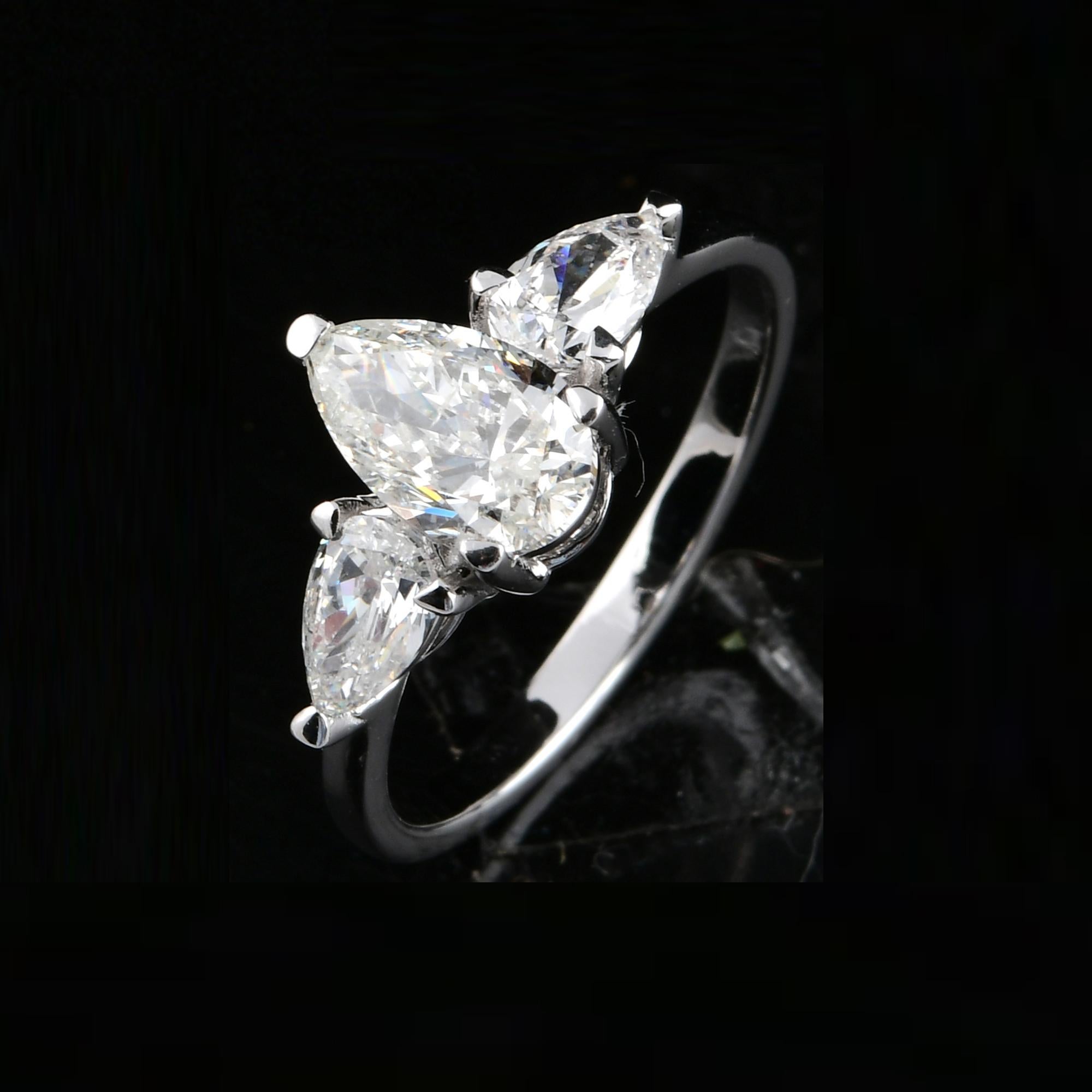 Modern Natural 1.66 Carat SI Clarity HI Color Three Diamond Ring 10 Karat White Gold For Sale