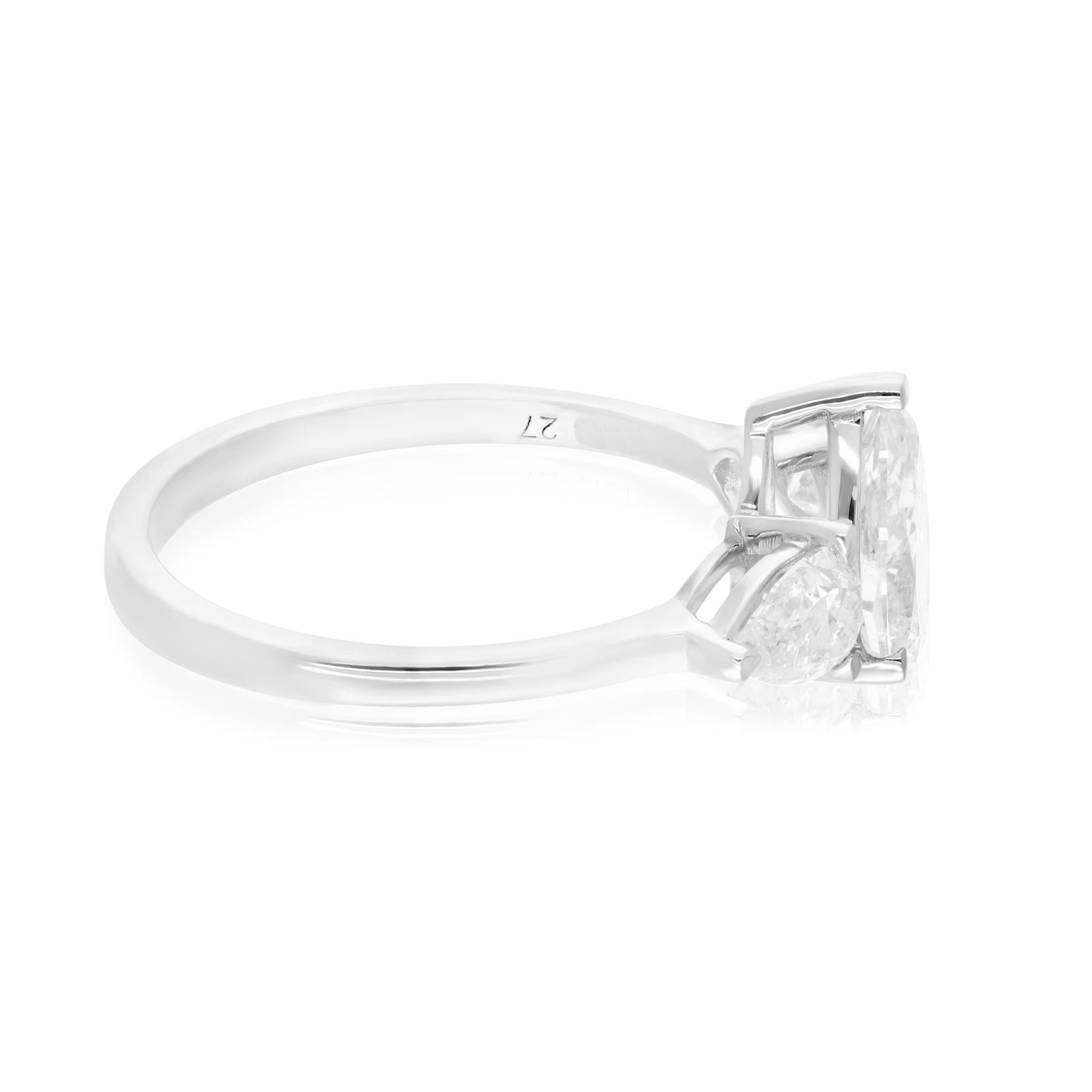 Pear Cut Natural 1.66 Carat SI Clarity HI Color Three Diamond Ring 10 Karat White Gold For Sale