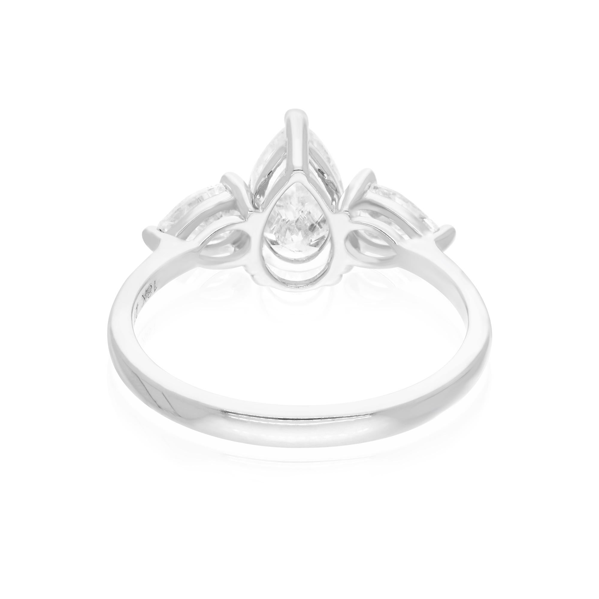 Modern Natural 1.66 Carat SI Clarity HI Color Three Diamond Ring 18 Karat White Gold For Sale