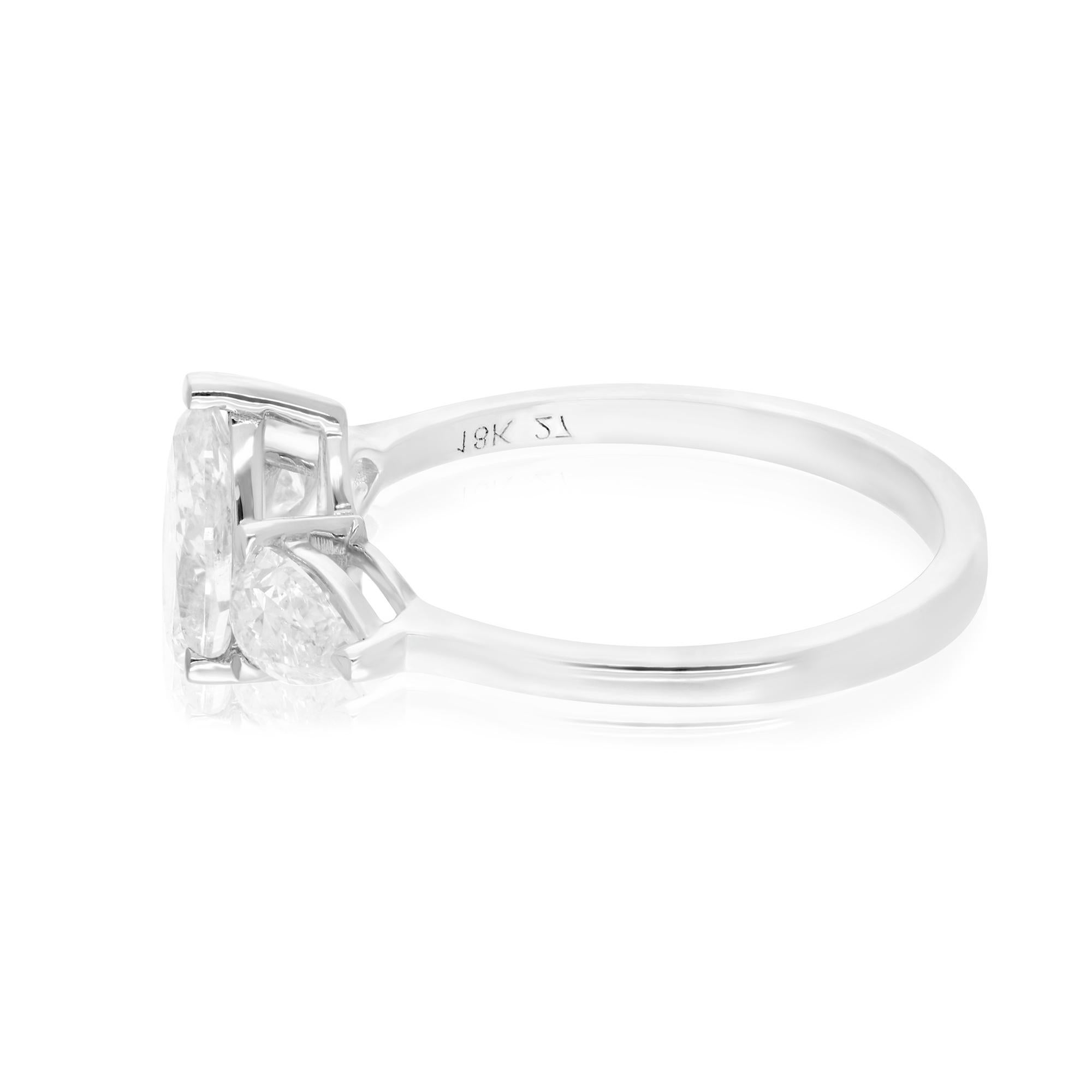 Natural 1.66 Carat SI Clarity HI Color Three Diamond Ring 18 Karat White Gold In New Condition For Sale In Diera, Dubai