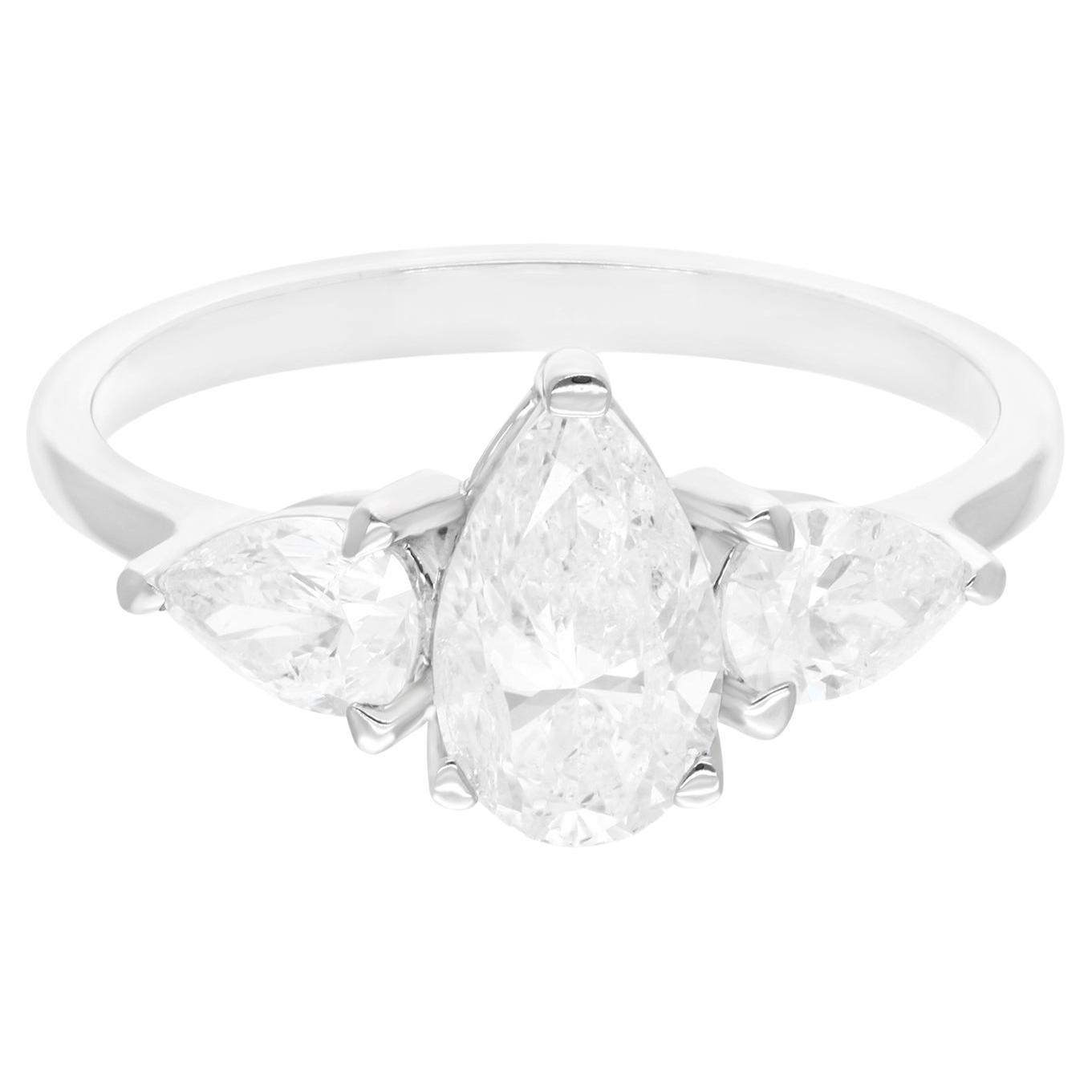 Natural 1.66 Carat SI Clarity HI Color Three Diamond Ring 18 Karat White Gold