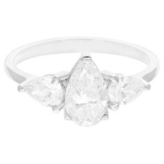 Natural 1.66 Carat SI Clarity HI Color Three Diamond Ring 18 Karat White Gold