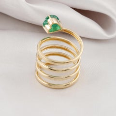Natural 1.67 Carat Heart Zambian Emerald Spiral Ring 18 Karat Yellow Gold