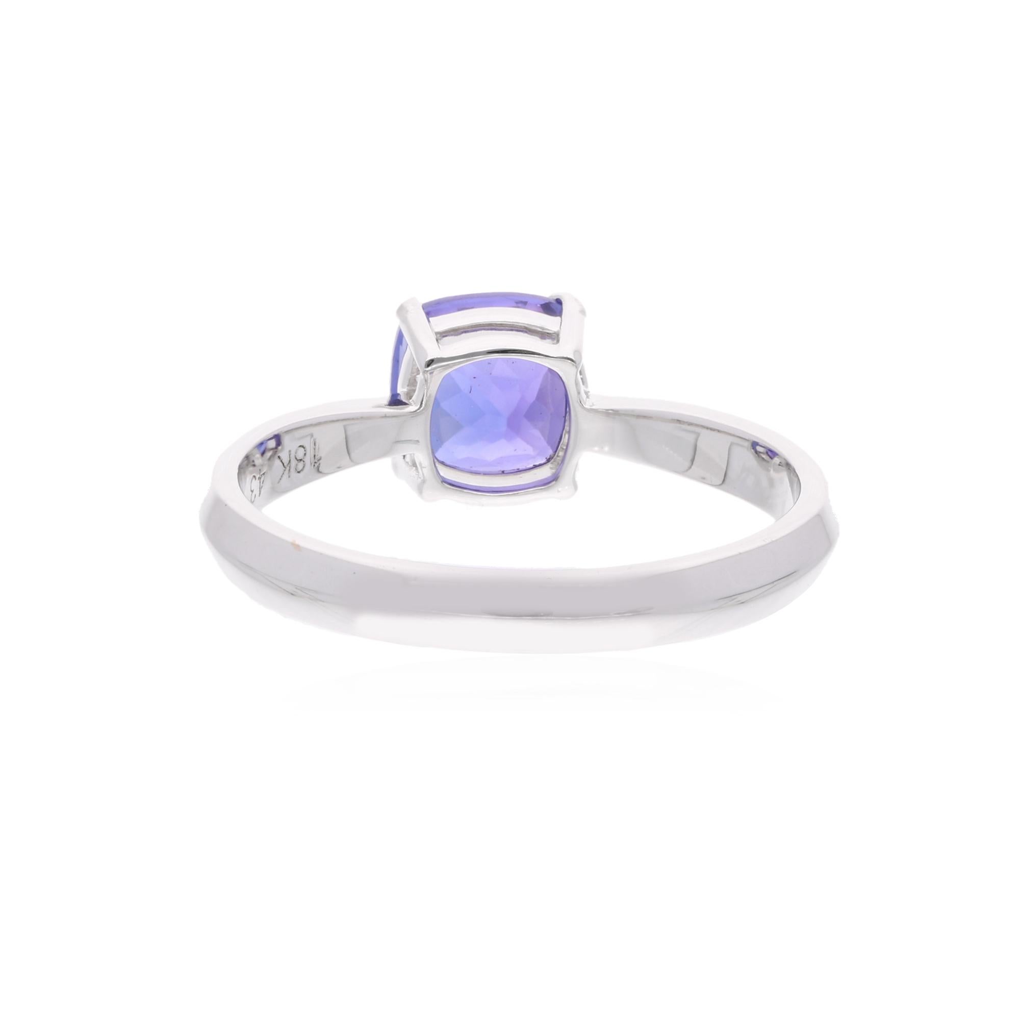 Women's 1.67 Carat Solitaire Cushion Tanzanite Ring 18 Solid Karat White Gold Jewelry For Sale