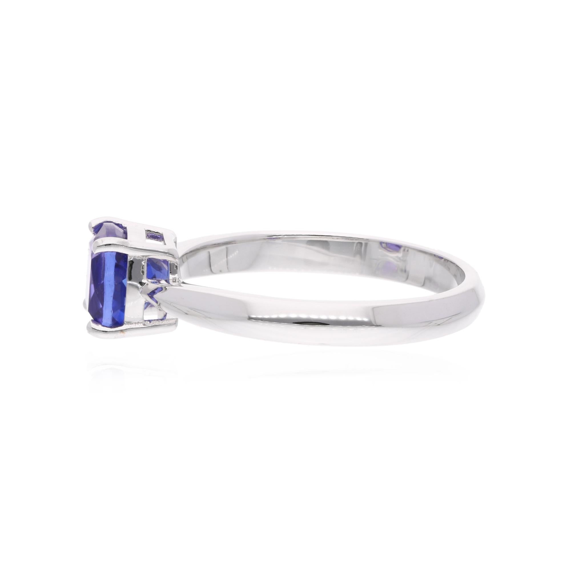 1.67 Carat Solitaire Cushion Tanzanite Ring 18 Solid Karat White Gold Jewelry For Sale 1