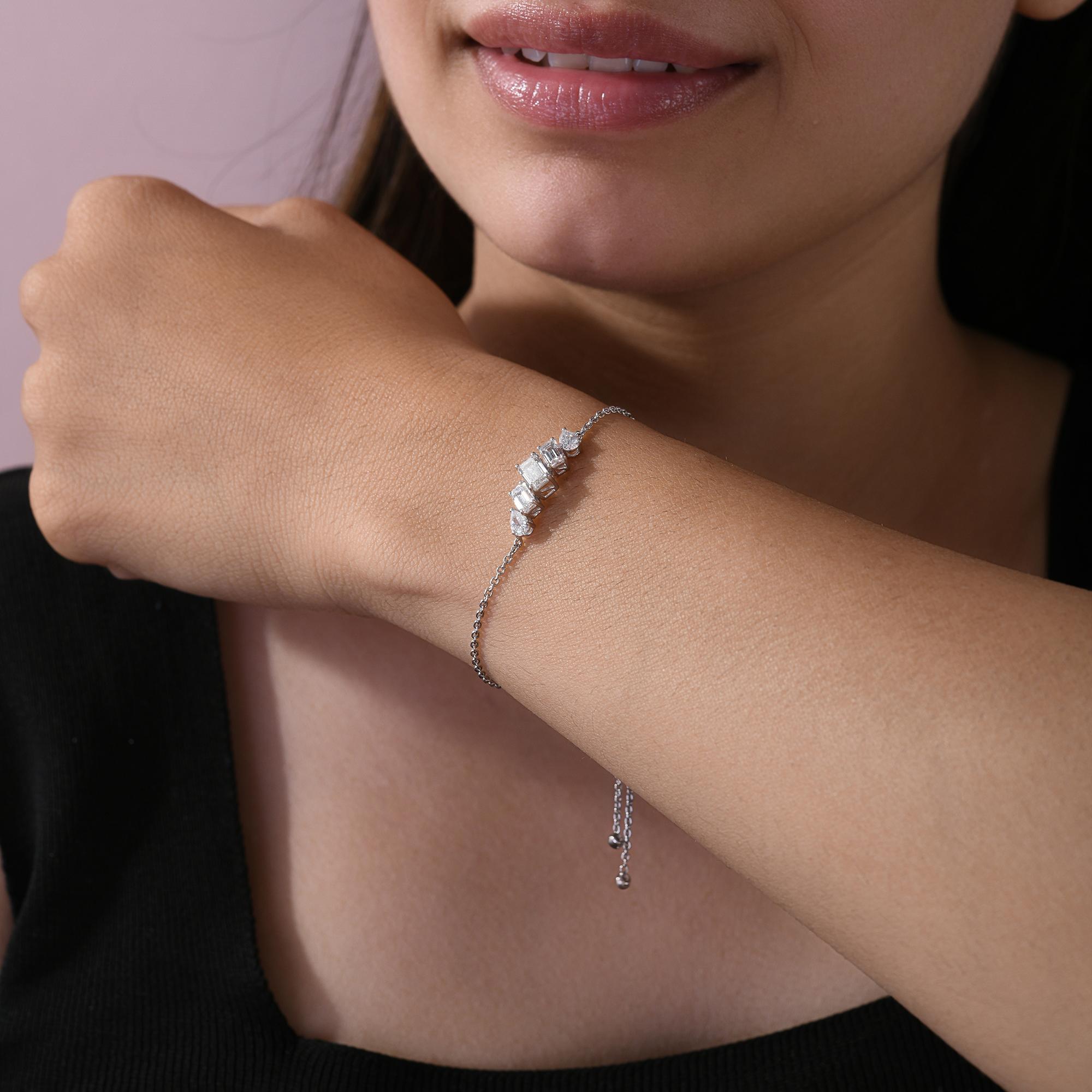 Pulsera de diamantes naturales talla esmeralda SI/H pera de 1,68 quilates y 14 quilates de oro blanco Corte esmeralda en venta