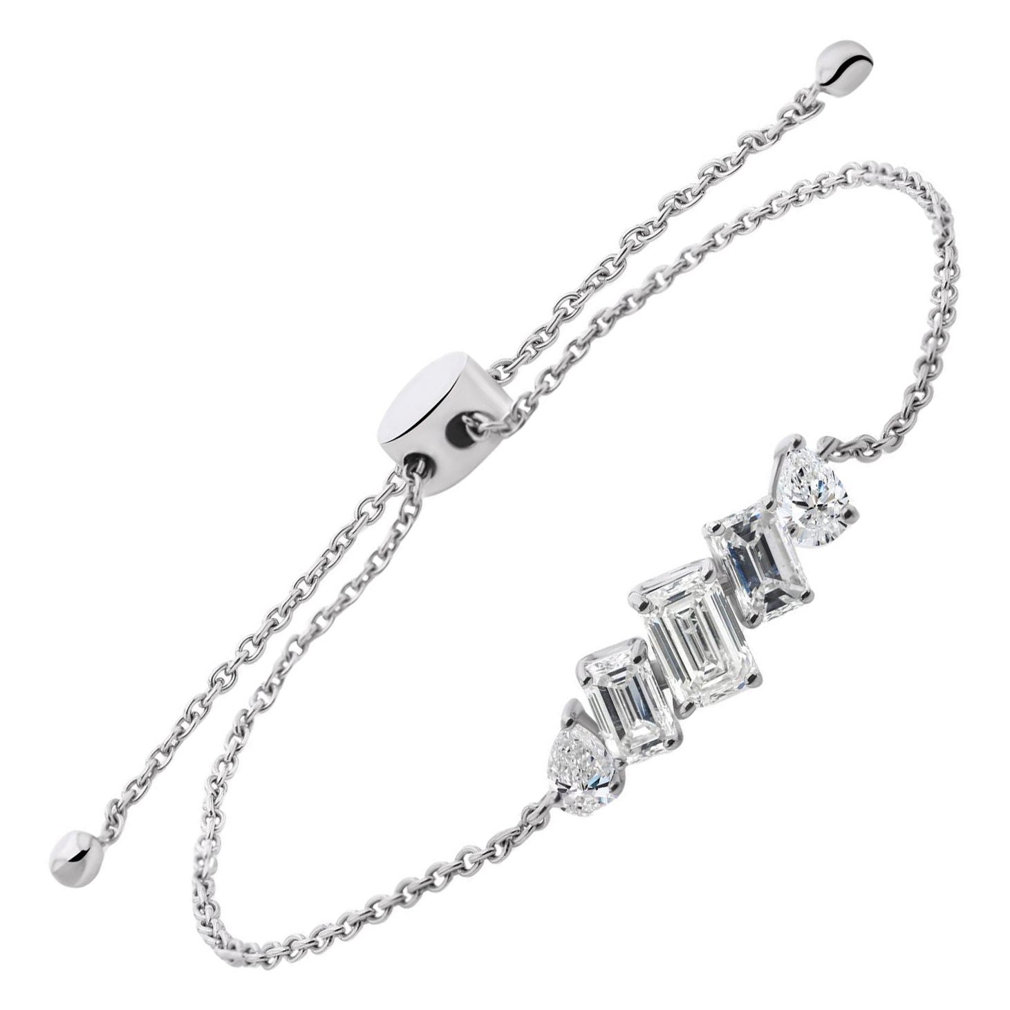 Pulsera de diamantes naturales talla esmeralda SI/H pera de 1,68 quilates y 14 quilates de oro blanco en venta