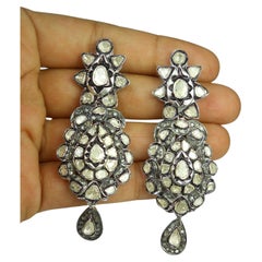 Natural 16.85ct uncut rose cut diamonds sterling silver dangle earrings 