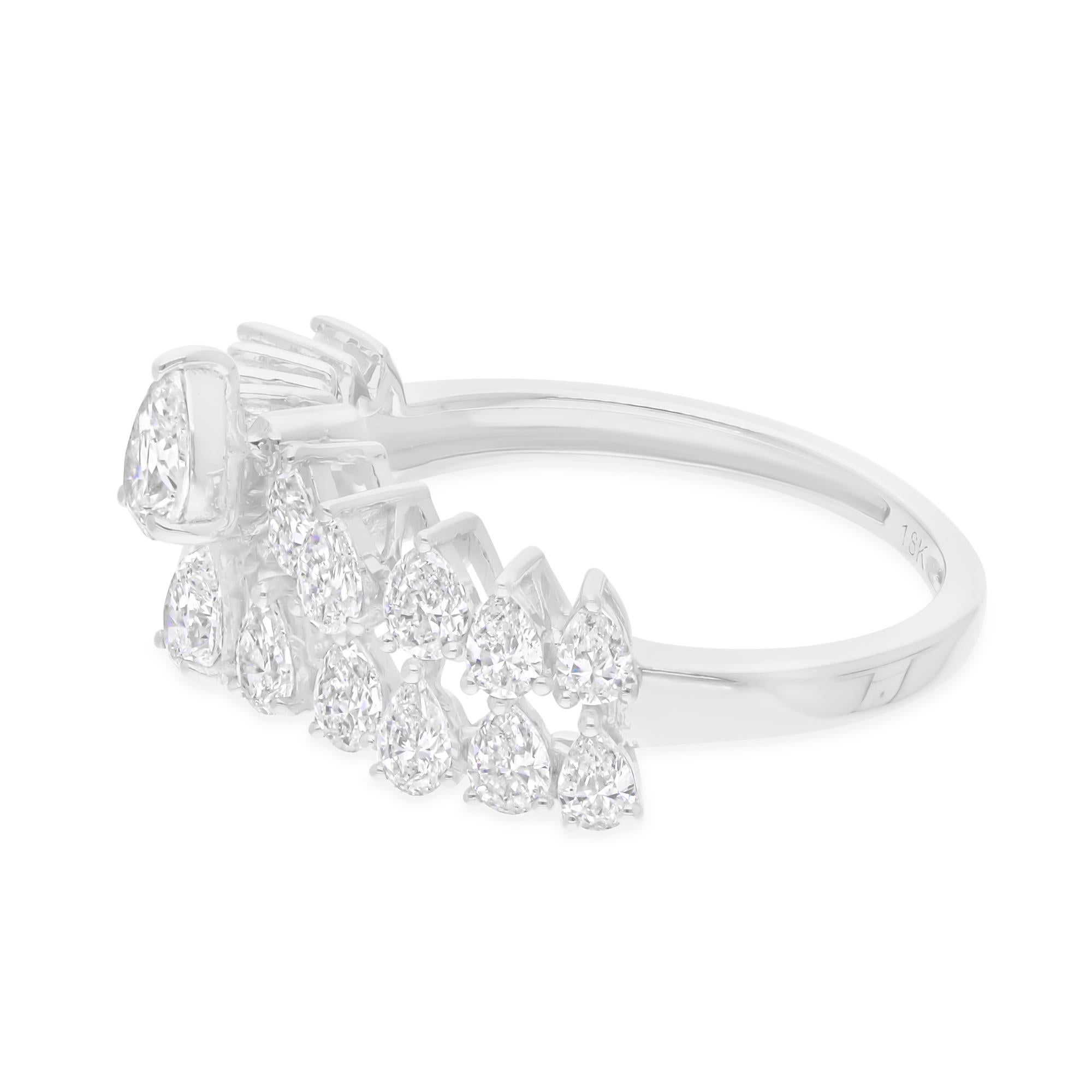 Bague fine joaillerie en or blanc 14 carats avec diamant naturel en forme de poire de 1,69 carat SI/H Pour femmes en vente