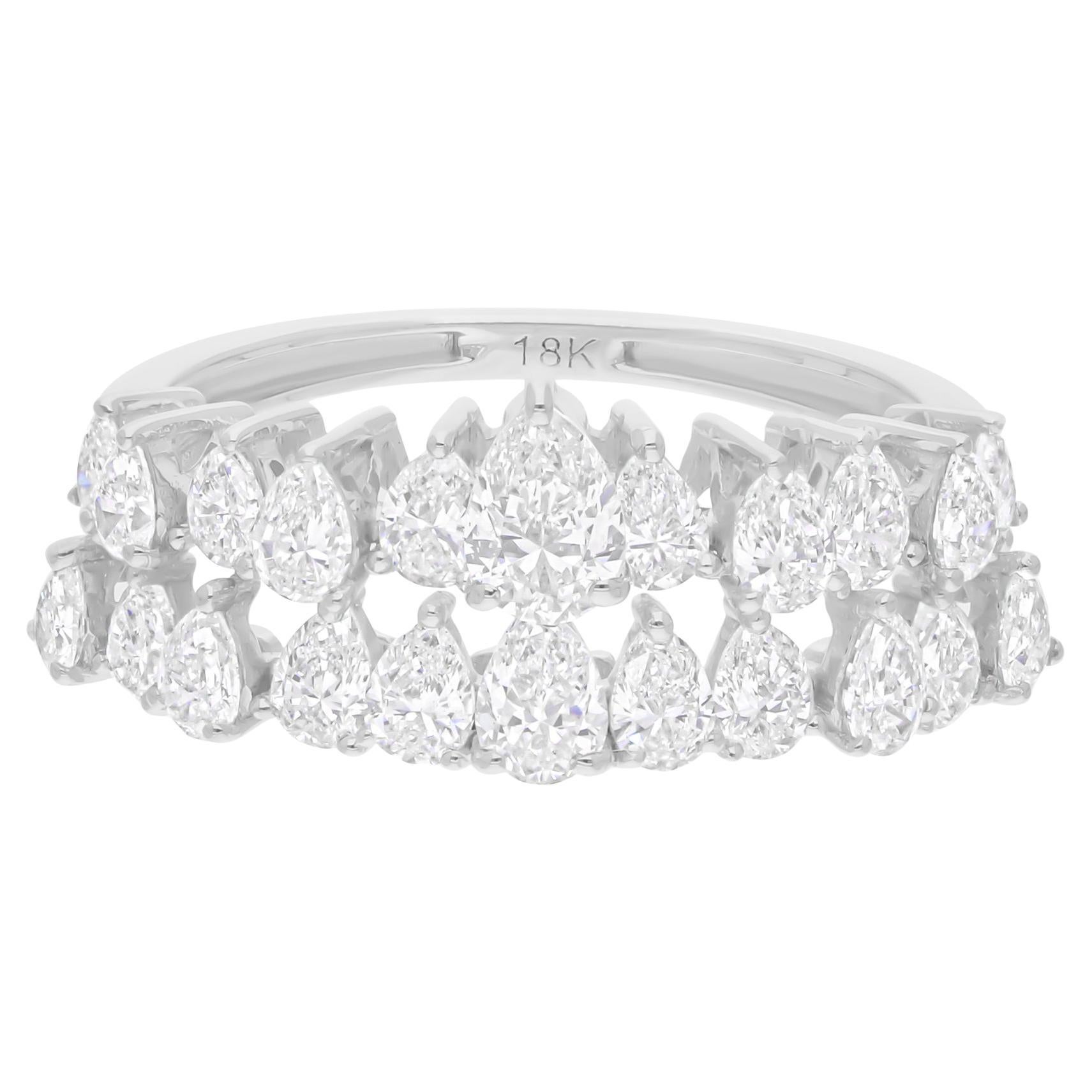 Anillo de diamantes naturales en forma de pera de 1,69 quilates SI/H Oro blanco de 18 quilates Joyería fina