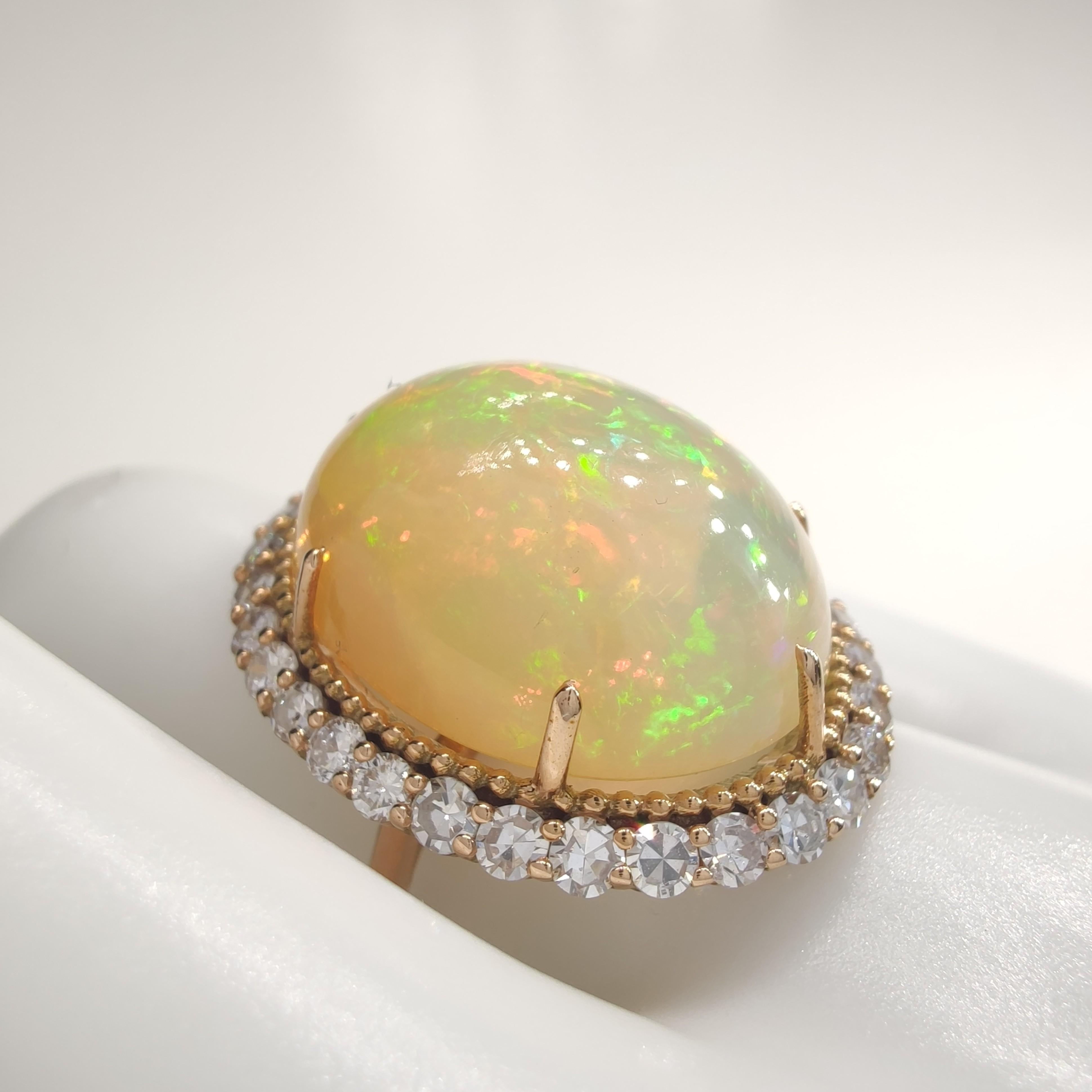 Natural 16ct Opal  Diamond Halo Cocktail Ring-14K gold, AIG Certified  Resizable For Sale 4